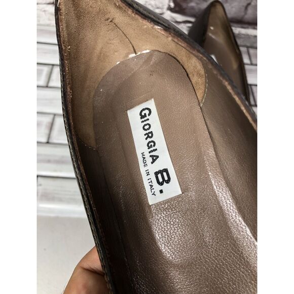 GIORGIA B. Brown Leather Patent Bow Pumps Dress Heels Women’s Sz 38EU/7.5M US - Picture 13 of 16